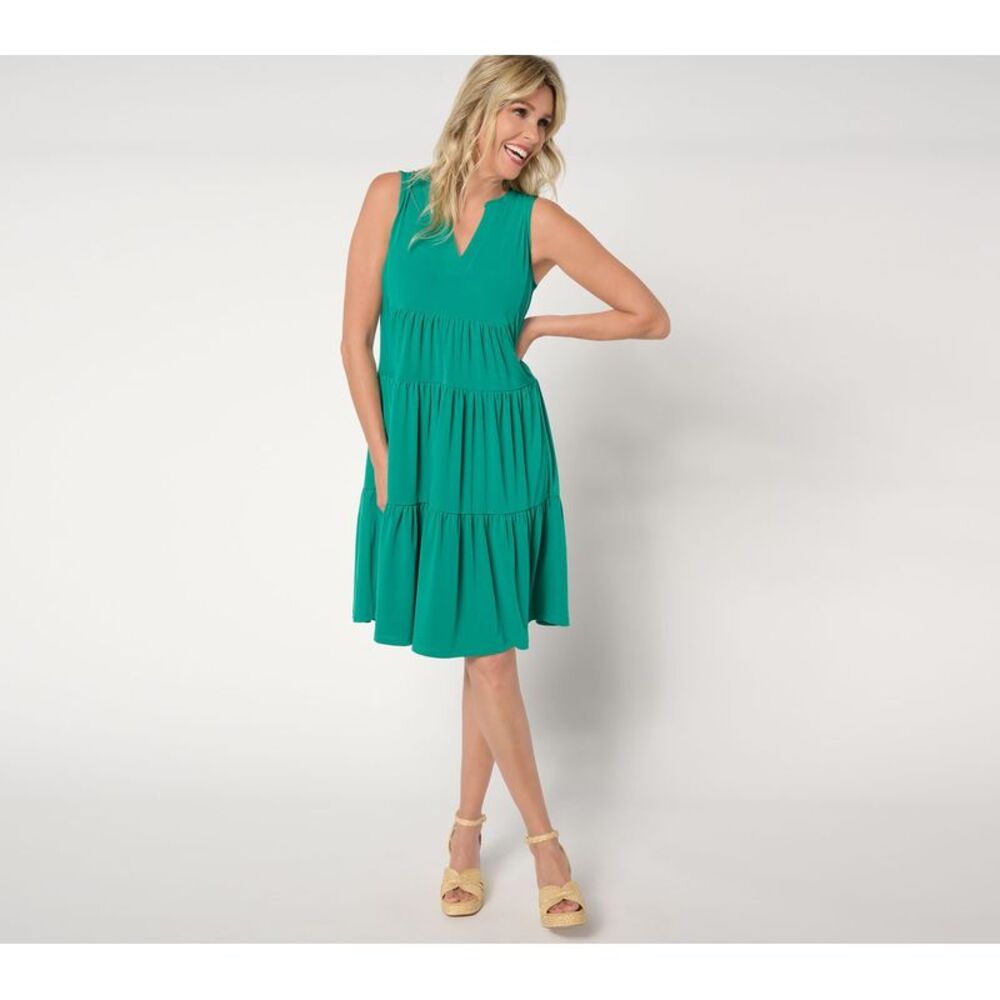 Susan Graver Women's Petite Dress PS Every Day Peite Liquid Knit Green A649318